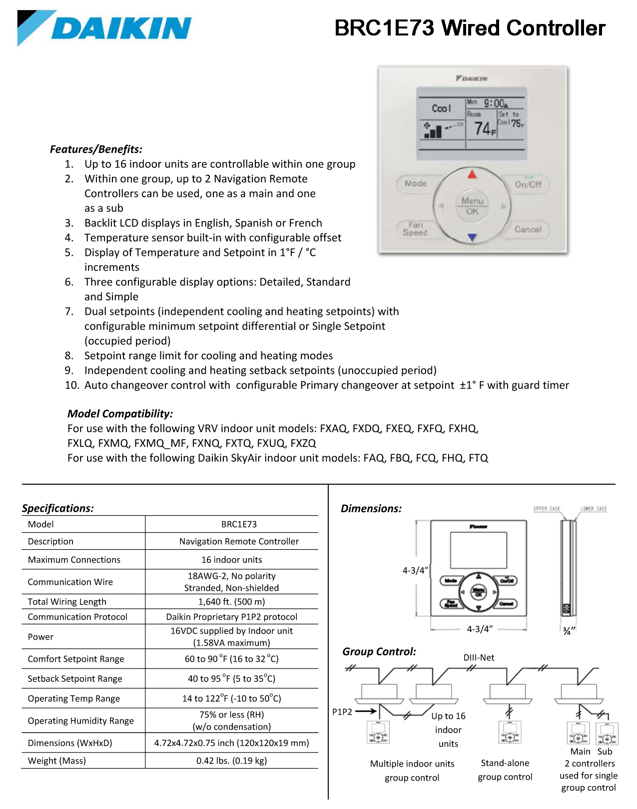 Daikin Thermostat Brc1e73 Manual